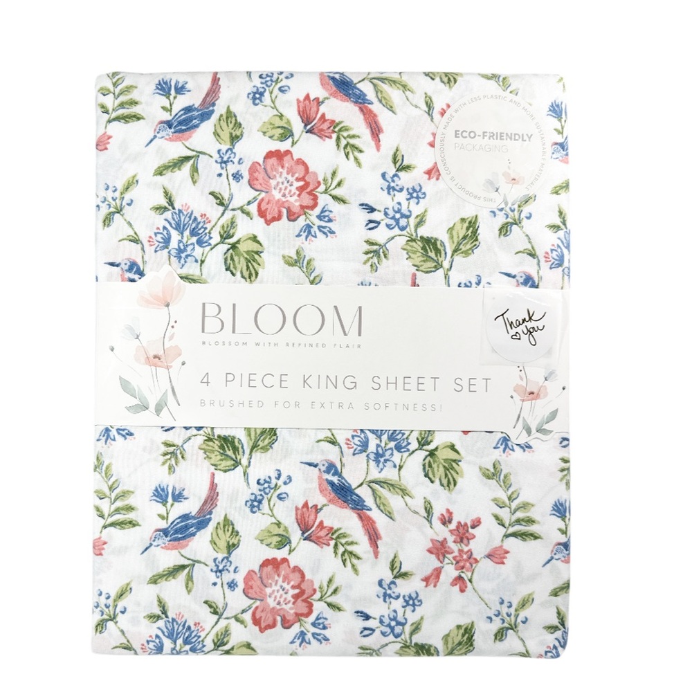 NEW Bloom FLORAL King Sheet Set - Multicolor 4 pc Set